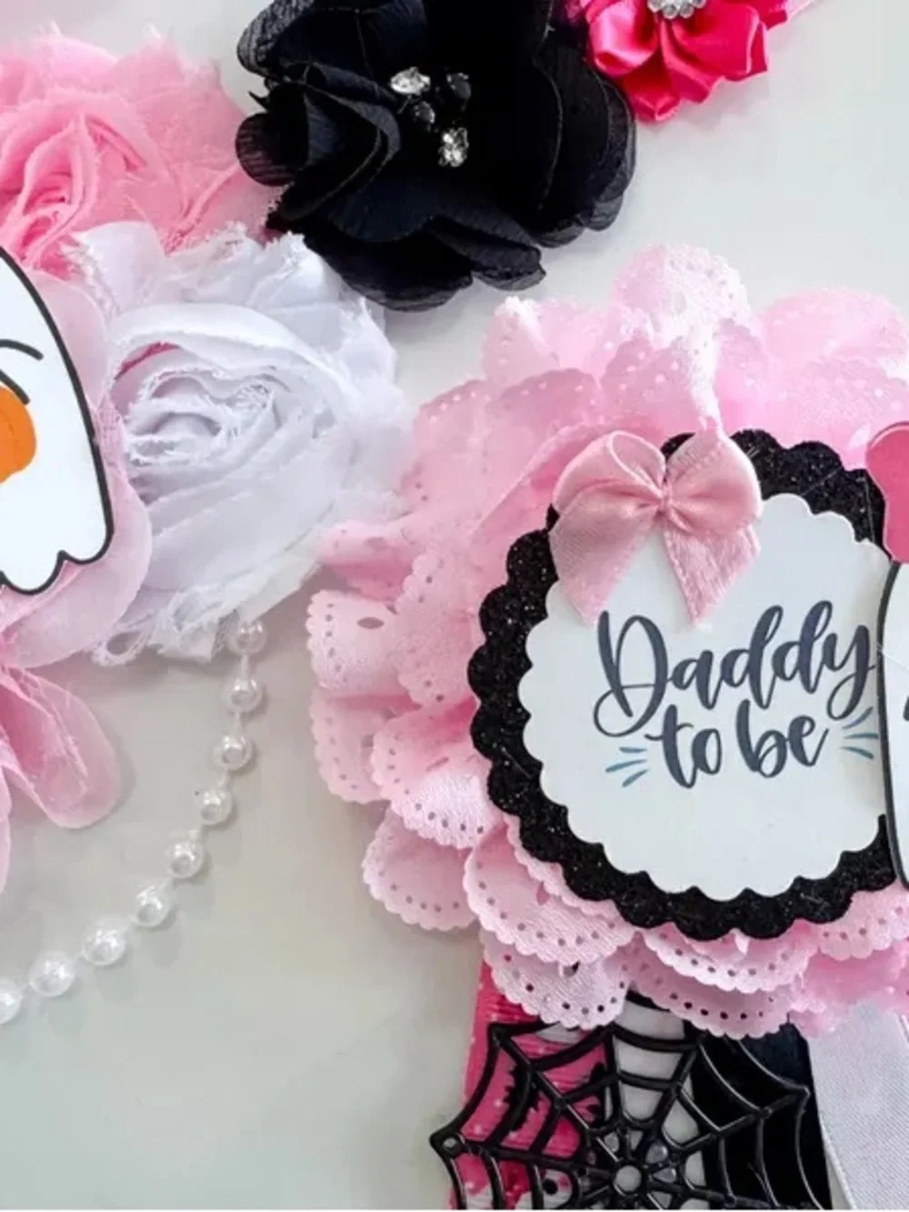 A Boo is Due Ghost baby shower sash and daddy pin - Halloween